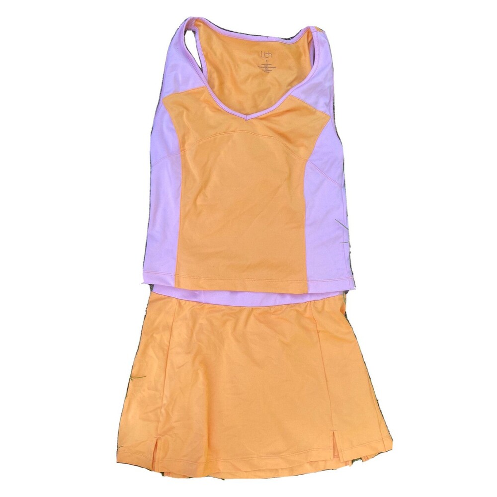 LBH 2 Piece Tennis Outfit Orange Pink Skirt Tank Size P Small